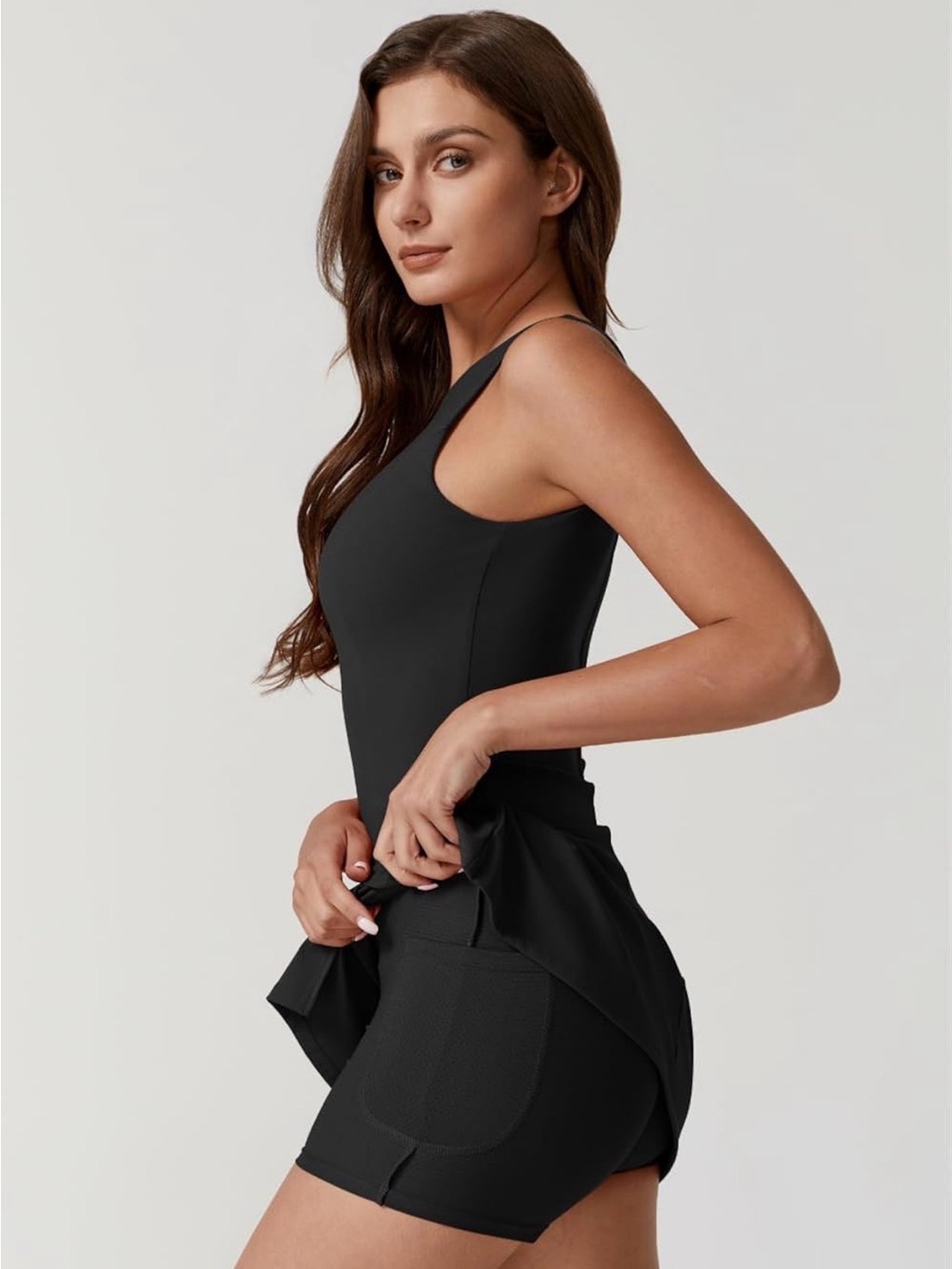 Black Sleeveless Tennis Dress with Side Slit and built in shorts - Picture 4 of 4